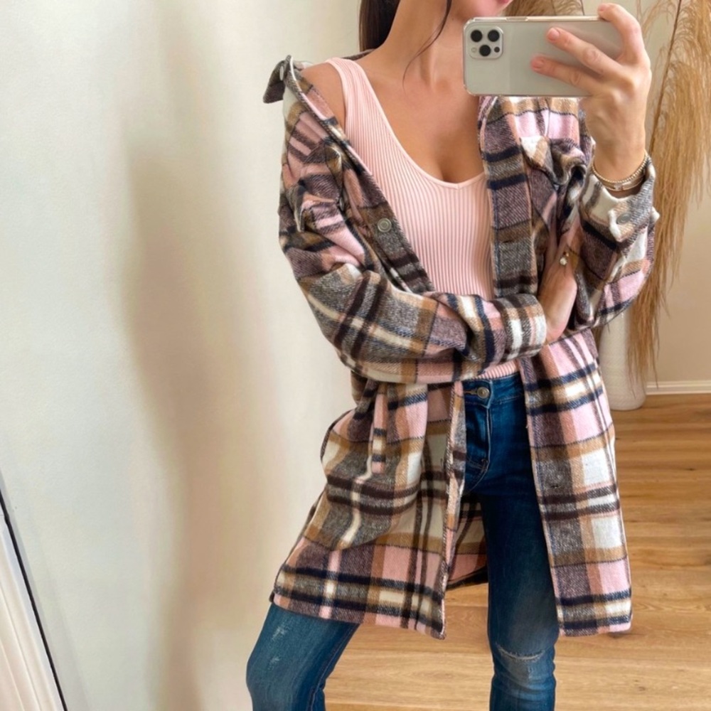 🔃 Reposh - Plaid Shacket 🤎💕 Pink, Brown & Tan